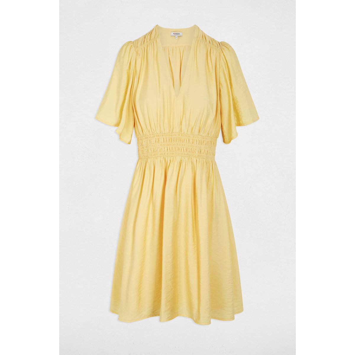 Robe courte plissée jaune clair, MORGAN
