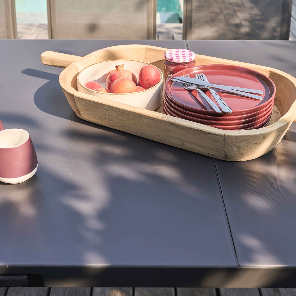 Table de jardin extensible en aluminium 10 places, ALBI gris, OVIALA