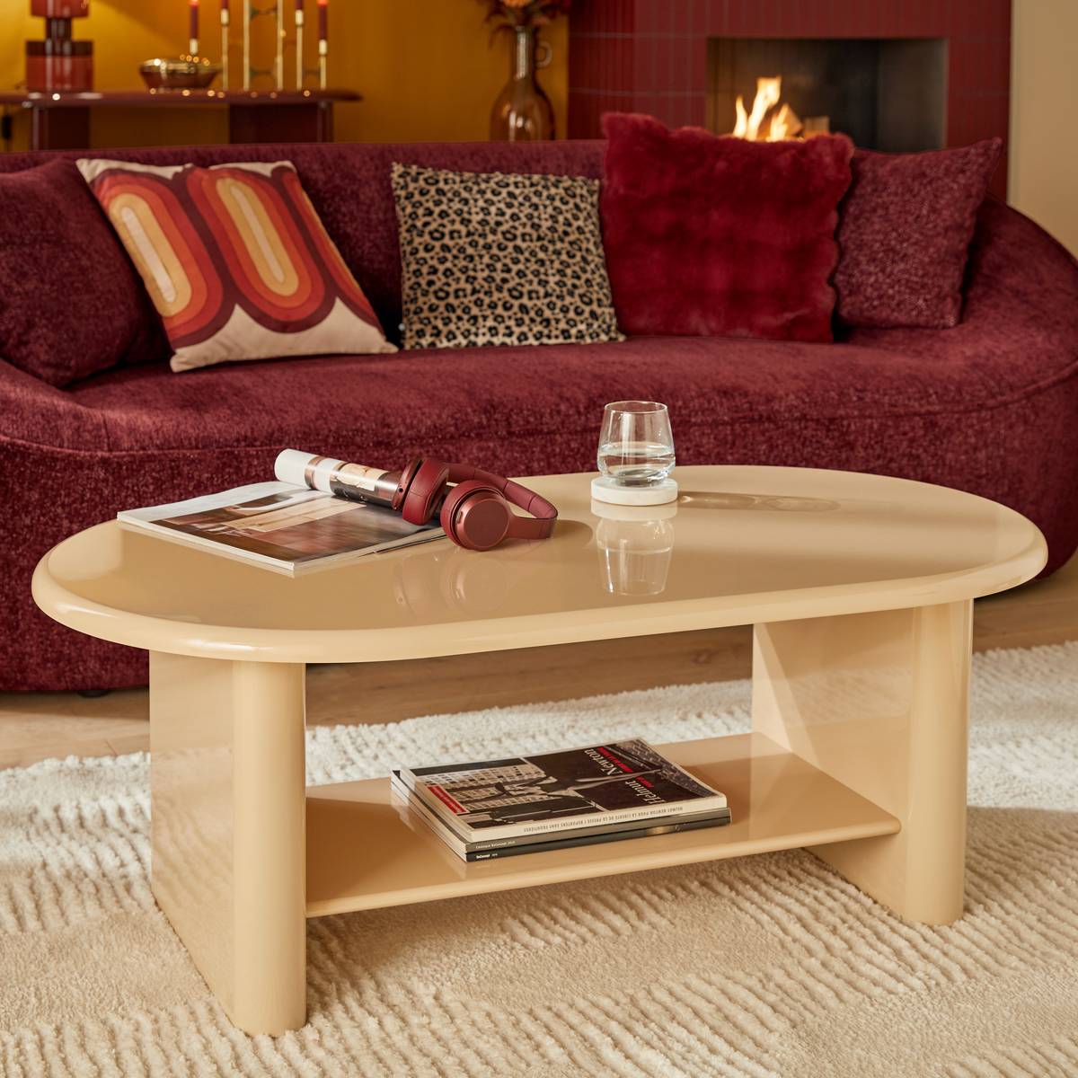 Table basse ovale DOUGLAS beige, ATMOSPHERA