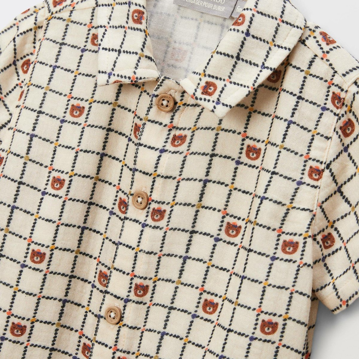 Chemise manches courtes imprimé en coton BIO GOTS naturel, BOUT'CHOU