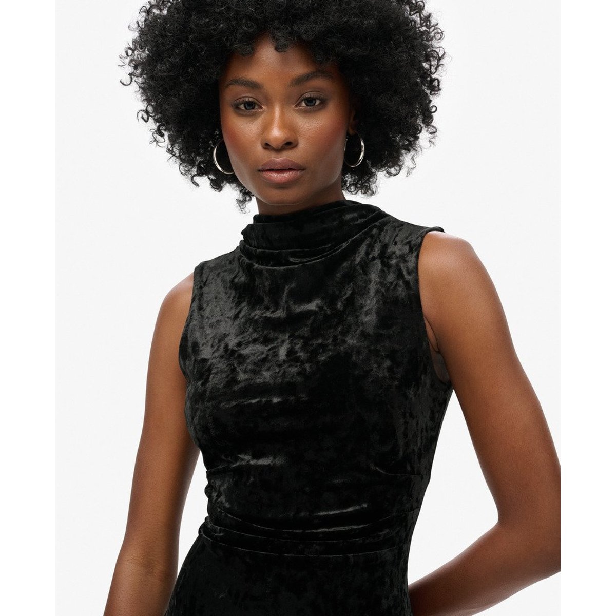 Robe longue en velours noir, SUPERDRY