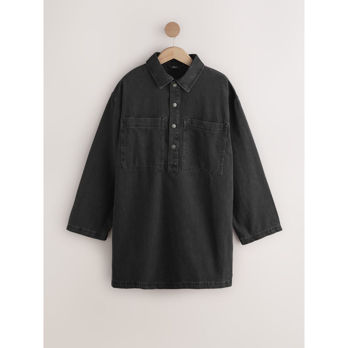 Robe en denim à manches longues militaire noir délavé, NEXT