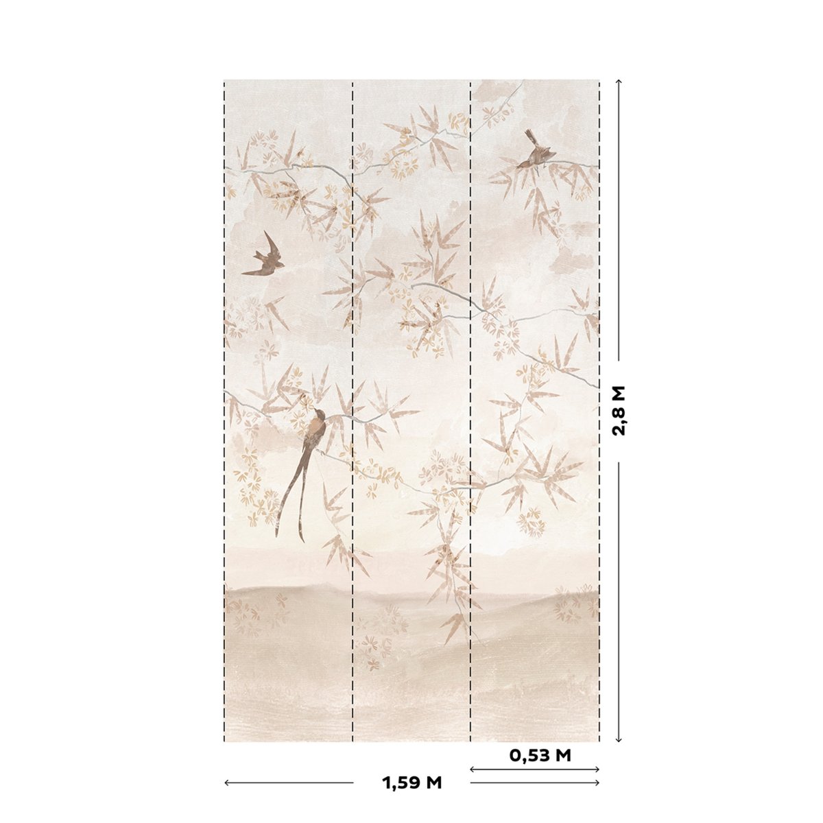 Papier peint panoramique Sakura raccordable à l'infini beige, corail poudré, ART FOR THE HOME