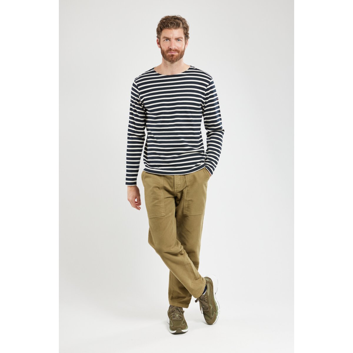 Marinière manches longues en coton rustique rich navy/nature, ARMOR-LUX
