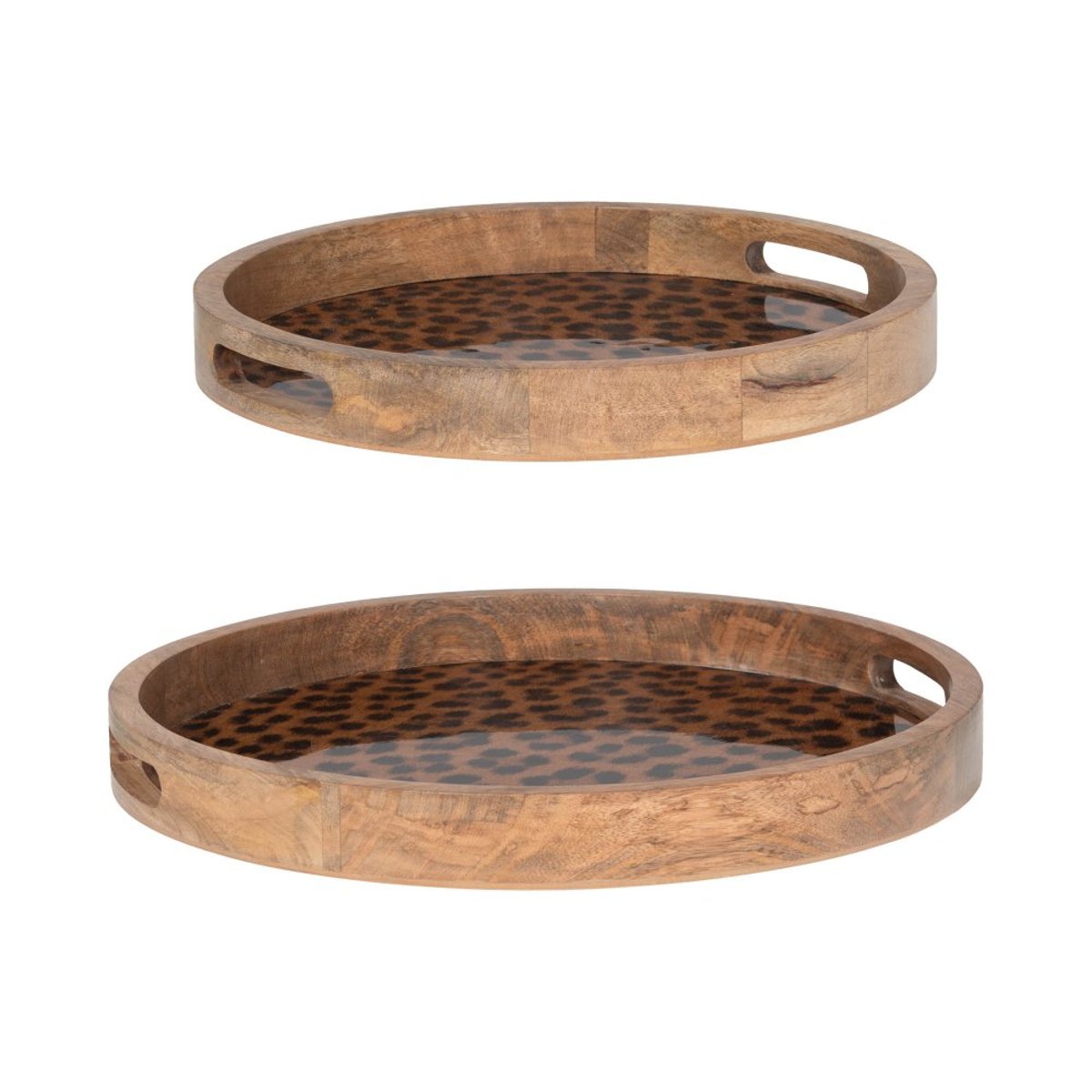 2 plateaux ronds Léopard en manguier 35 et 40 cm marron, TABLE PASSION