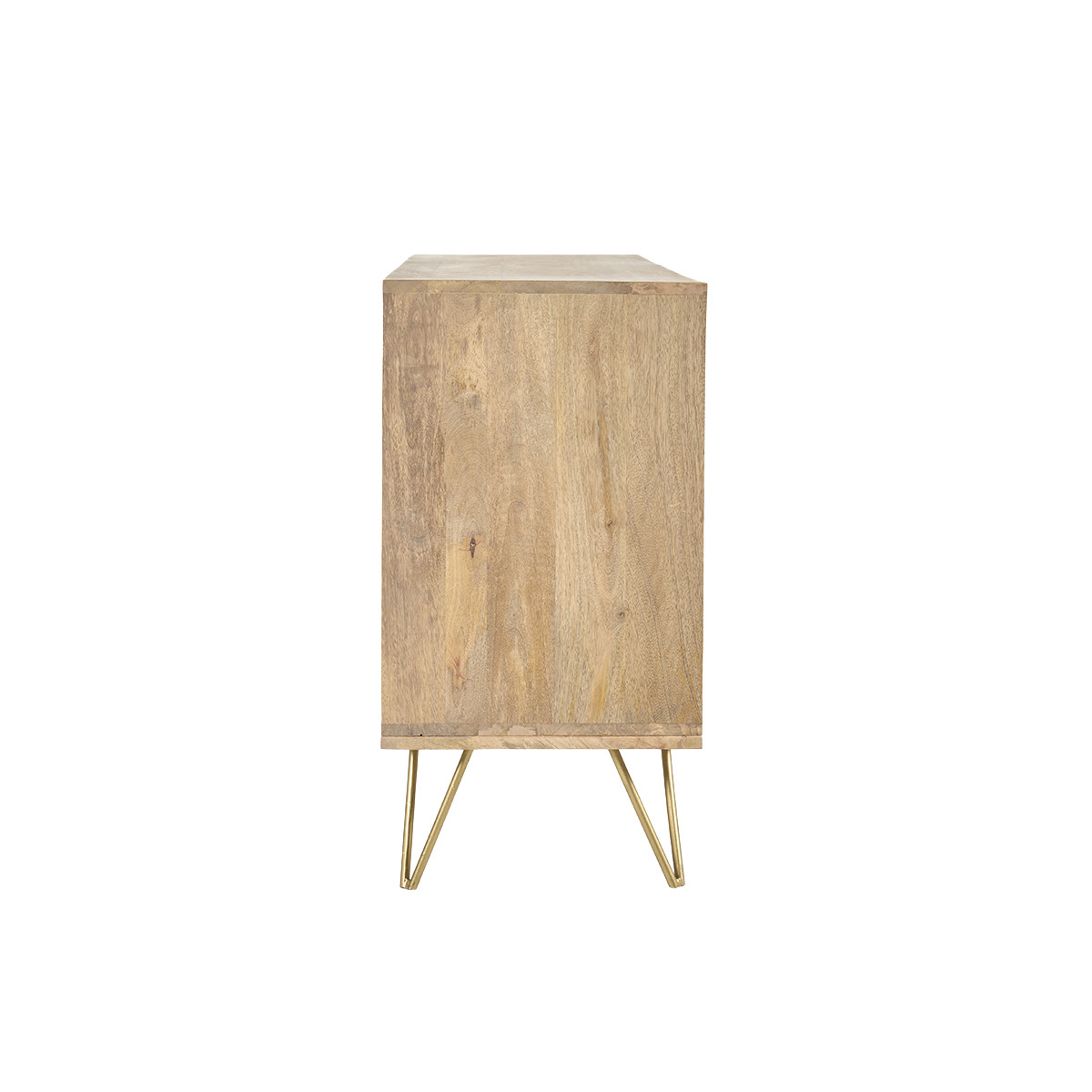 Buffet gravé en bois manguier massif et métal doré 2 portes 3 tiroirs L145 cm LINIUM bois brut, MILIBOO