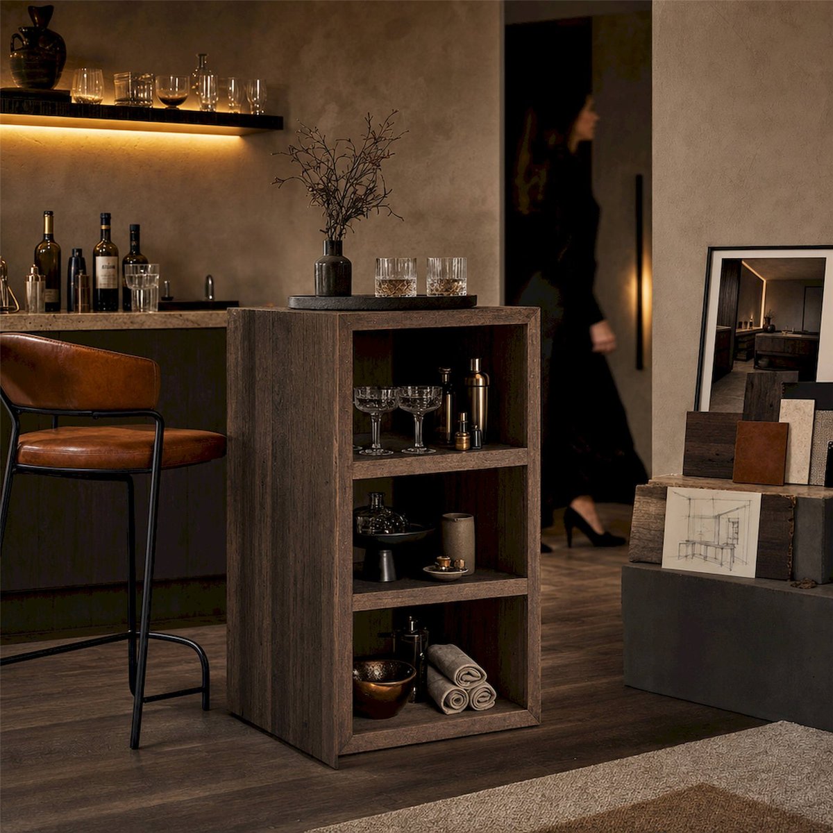 Module de comptoir de bar en bois massif bois brun, RECOLLECTION