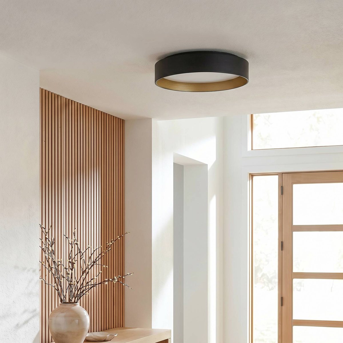 Plafonnier moderneLED, Gracjan noir, doré, LINDBY