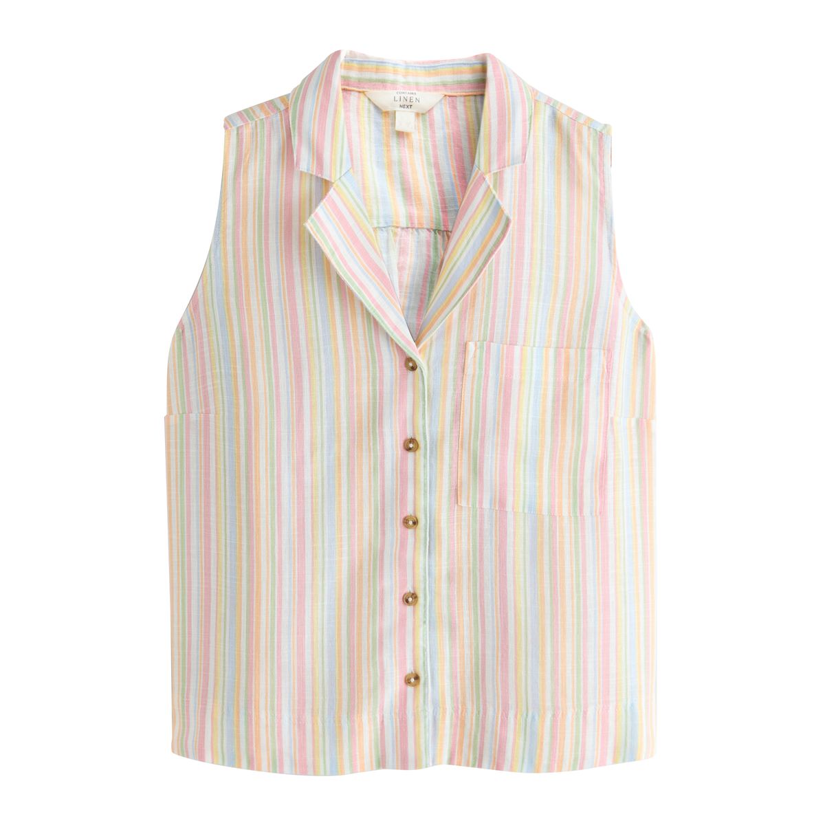 Chemise sans manches avec col à revers et lin rayure pastel, NEXT