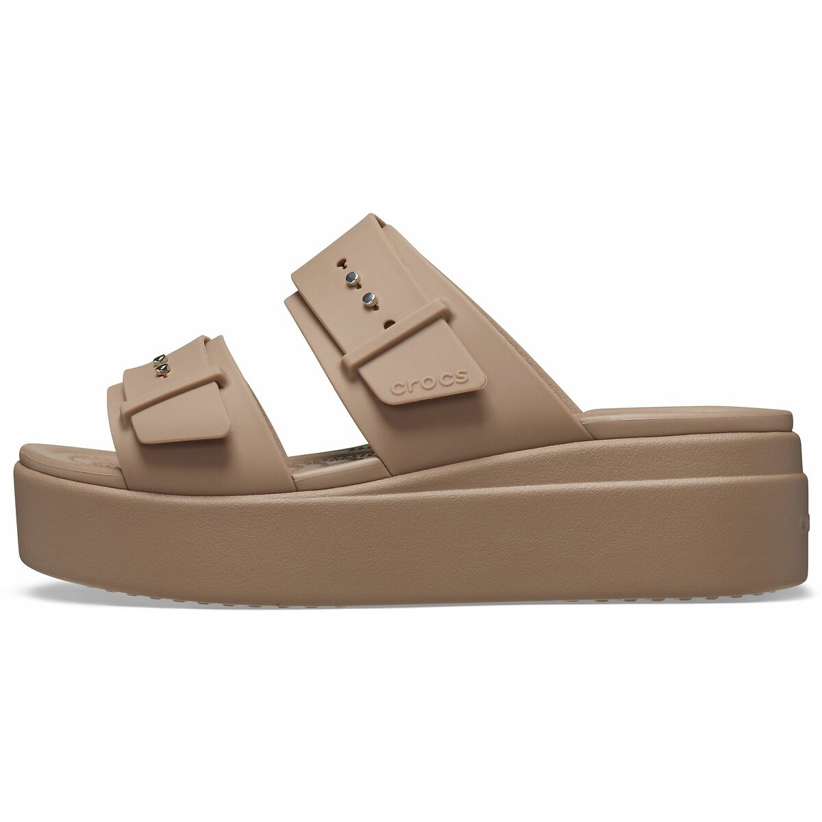 Muiltjes met sleehak Brooklyn Buckle donkerbeige, CROCS