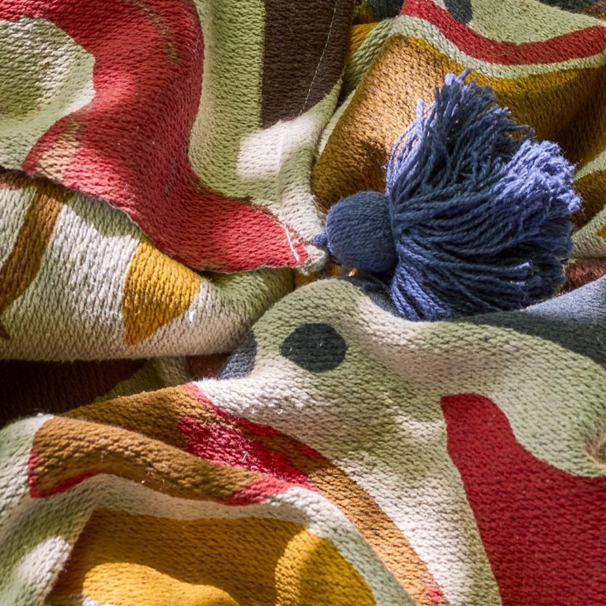 Plaid coton recyclé motif abstrait HORUS multicolore, BLOOMINGVILLE