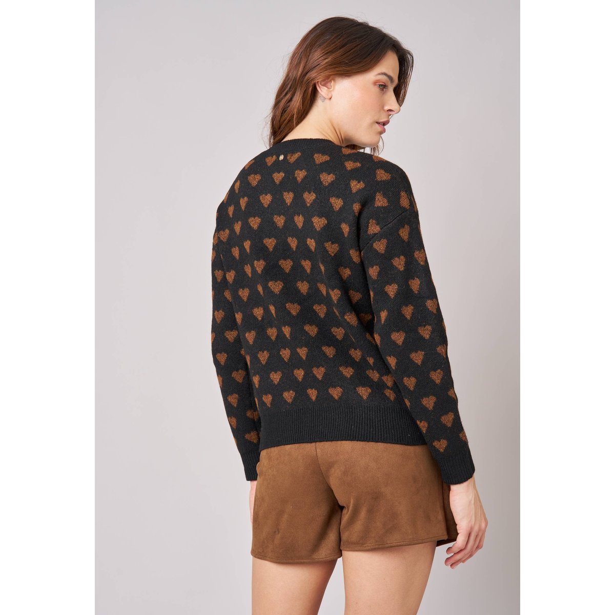 Pull femme motif cœurs en maille douce CLEMY black, DEELUXE