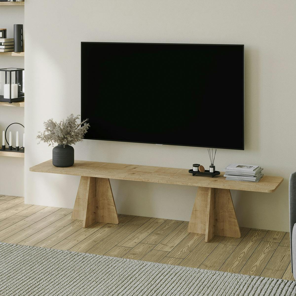 Meuble TV design pieds croisés MARFA chêne, PIER IMPORT