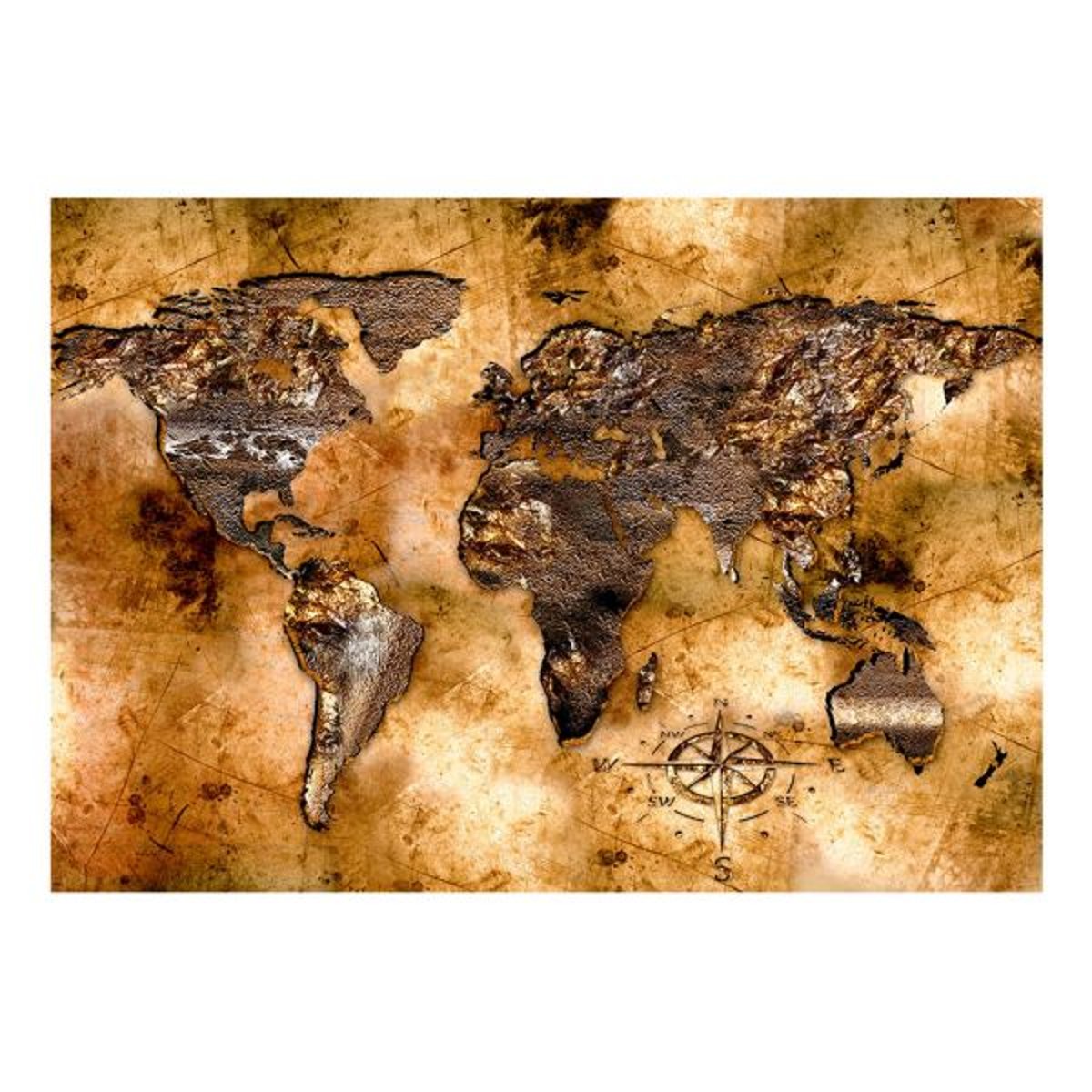 Papier peint intissé panoramique Carte du monde Opalescent Continents beige, EDEN