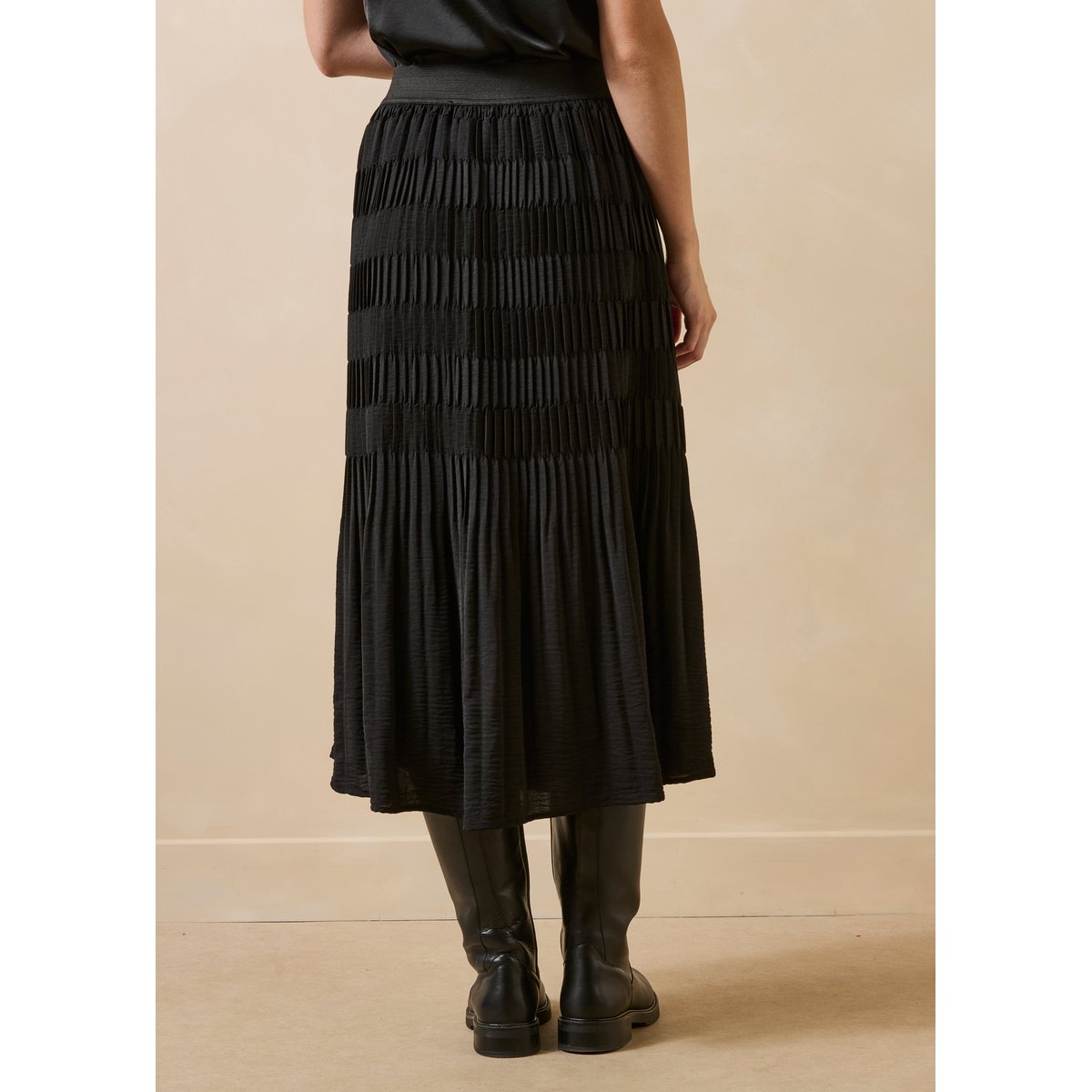 Jupe midi plissée taille élastiquée noir, LA FEE MARABOUTEE