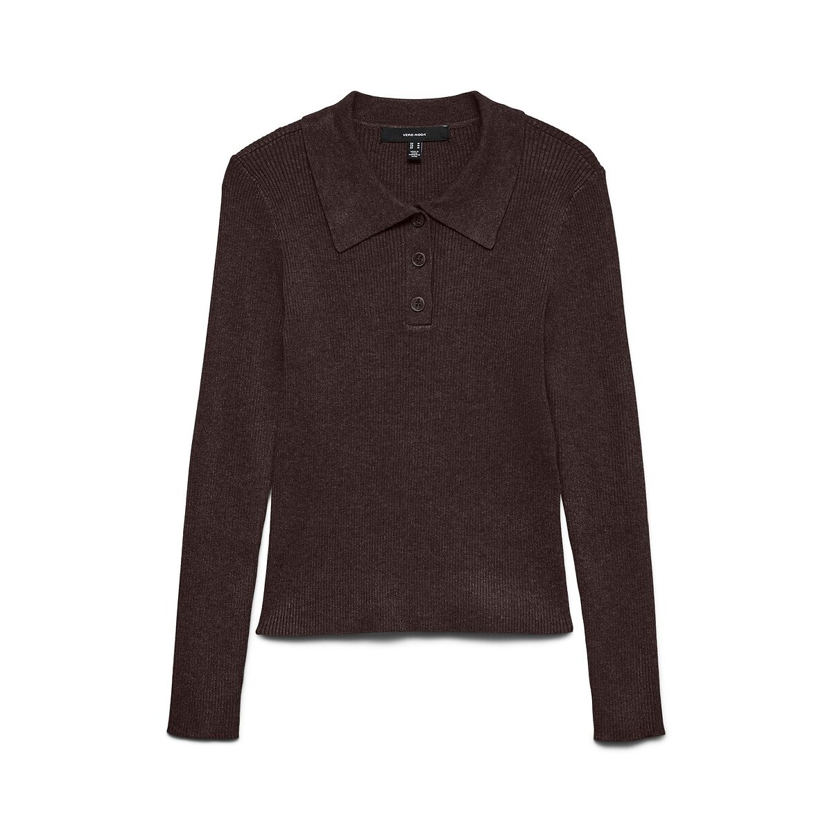 Jersey de manga larga con cuello de polo chocolate, VERO MODA