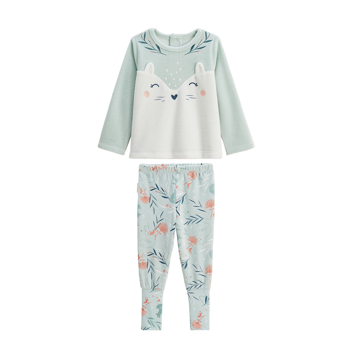 Pyjama enfant 2 pièces en velours à pieds retroussables Dina bleu, PETIT BEGUIN