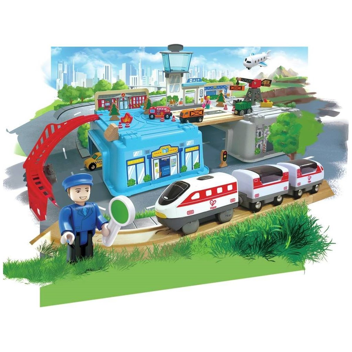 Paysage urbain train dans boîte de rangement multicolore, HAPE
