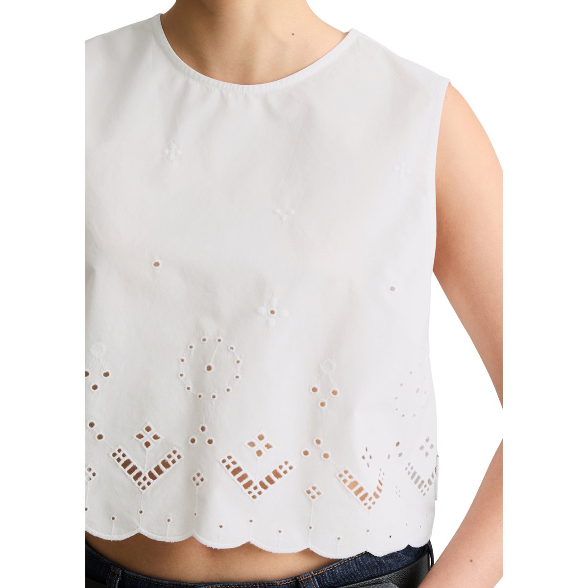 Top en dentelle cropped avec Broderie Anglaise blanc, MARC O’POLO DENIM