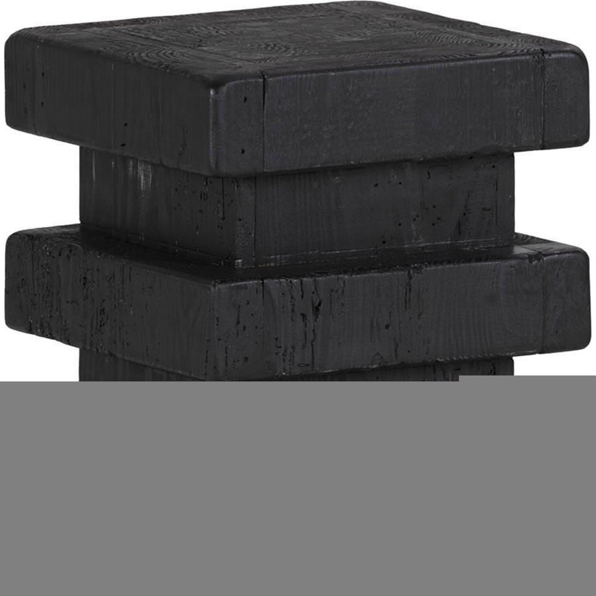 Tabouret carré en pin recyclé style brut noir, RECOLLECTION