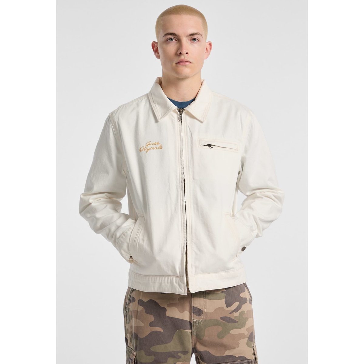 Veste En Jean Entièrement Zippée blanc, GUESS