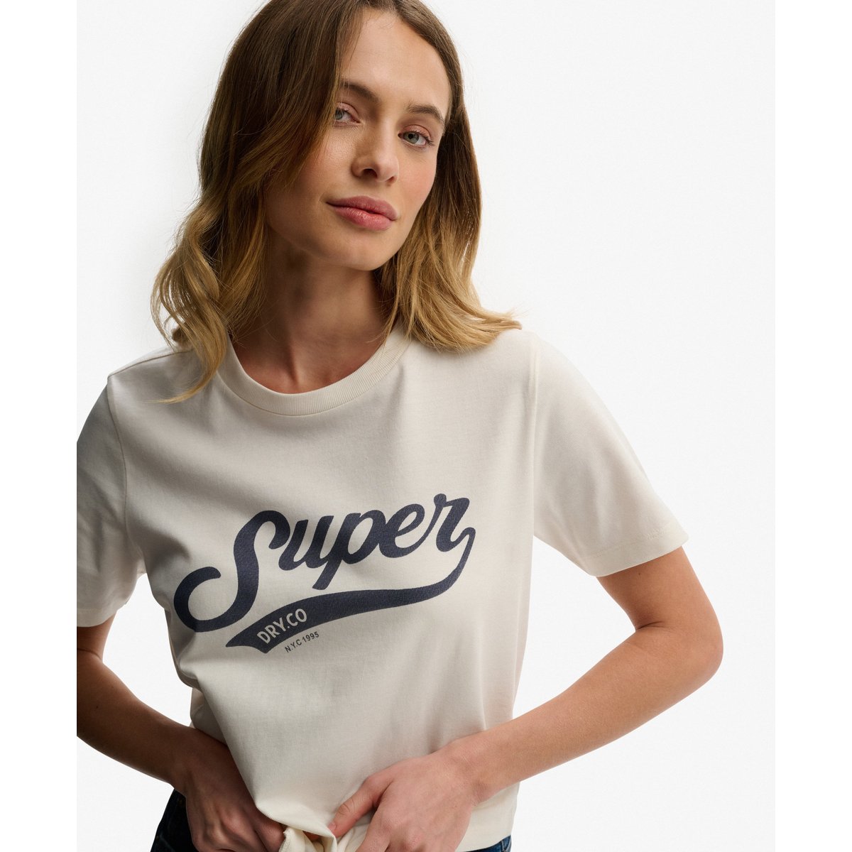 T-shirt Varsity Script crème, SUPERDRY