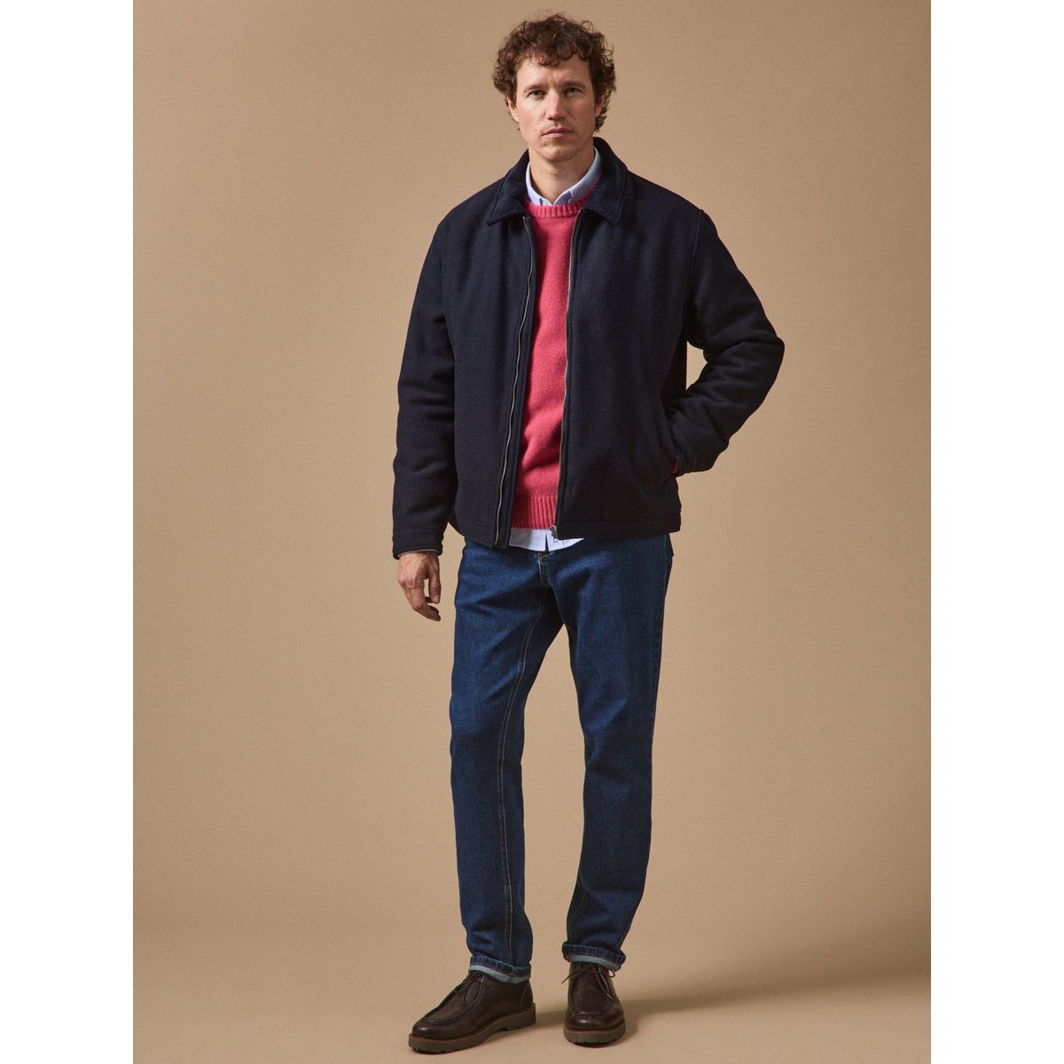 Blouson aviateur lainage chaud marine, CYRILLUS