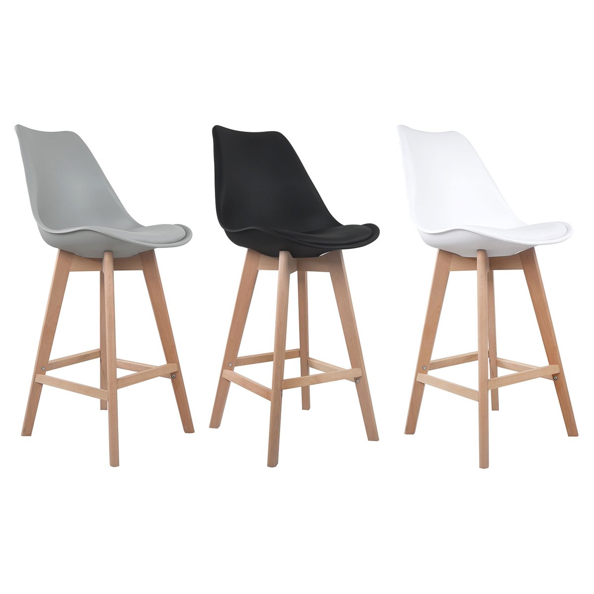 Lot de 2 tabourets scandinaves, SVEN blanc, naturel, HAPPY GARDEN