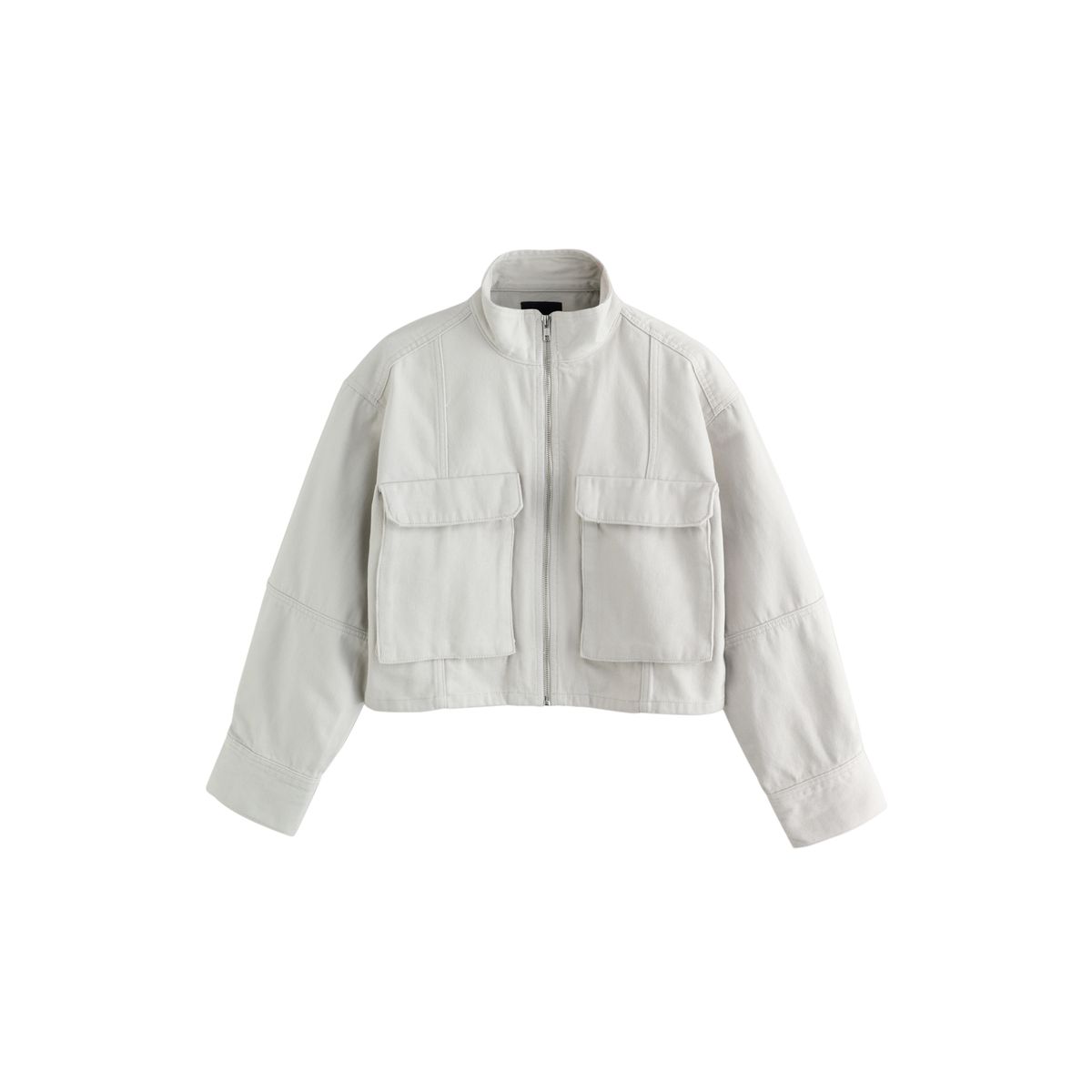Veste carrée zippée en denim à col cheminée écru, NEXT