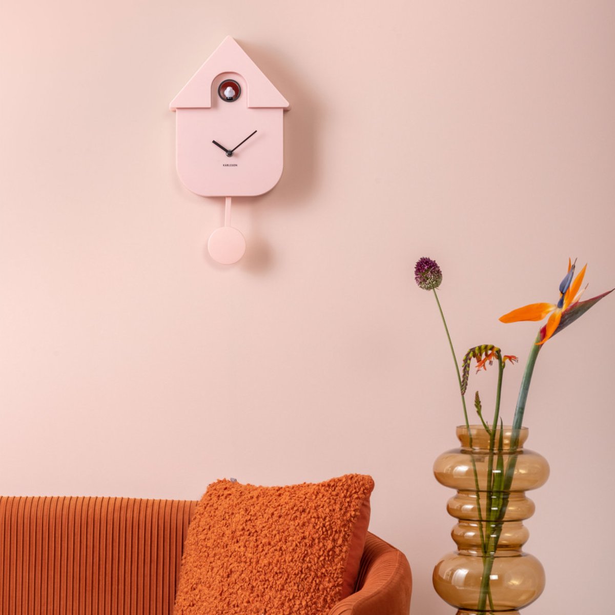 Horloge à pendule- MODERN CUCKOO rose pastel, KARLSSON