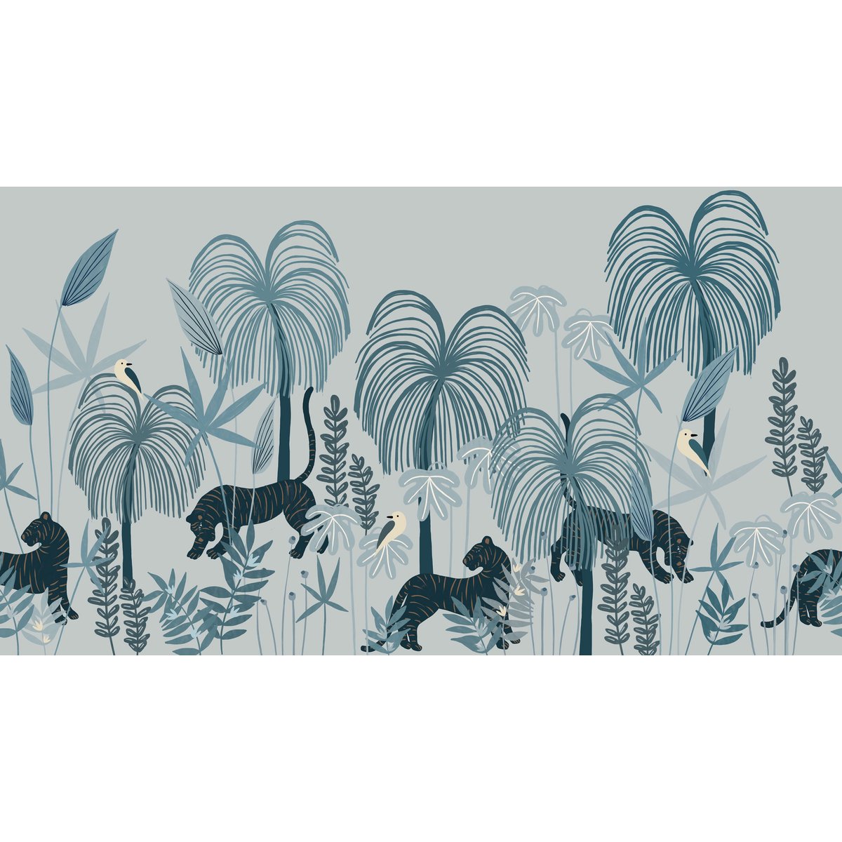 Papier peint panoramique Sauvages clair, Bleu 150 x 250cm bleu, ACTE DECO