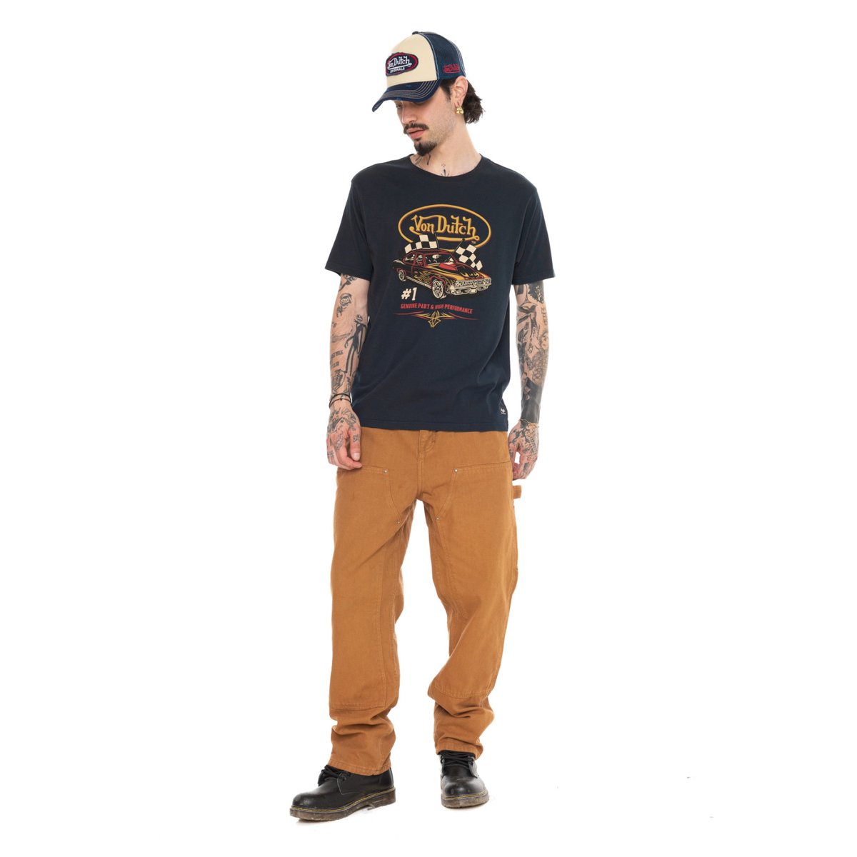 Tee shirt coton HIGH bleu marine/jaune/rouge, VON DUTCH