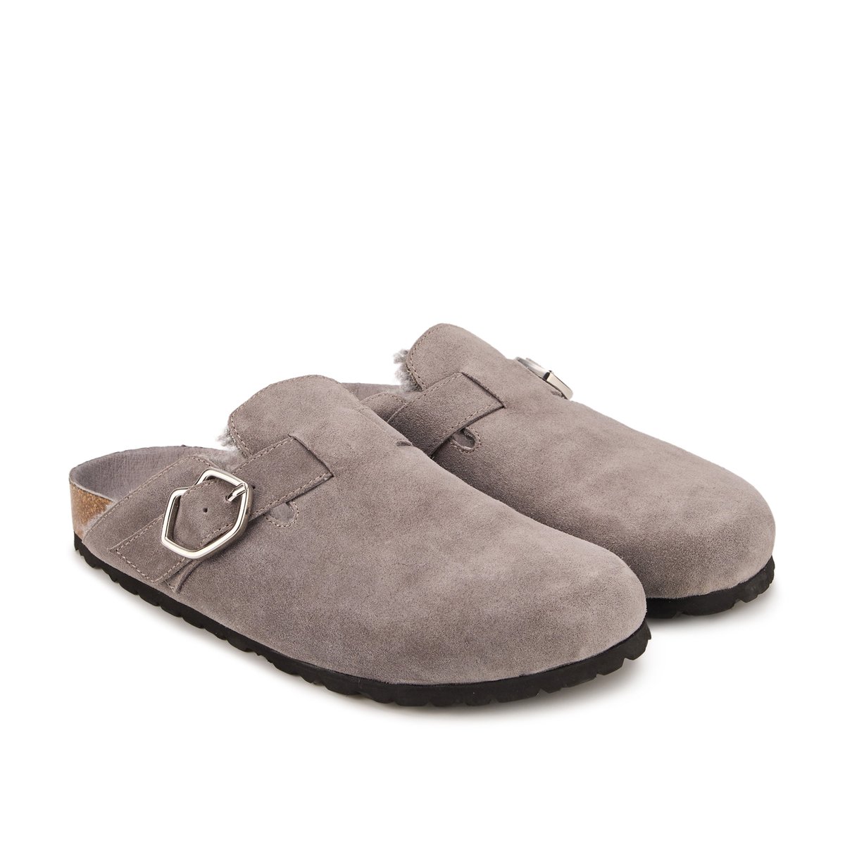 Mules Dakota Cuir Suede gris, BONS BAISERS