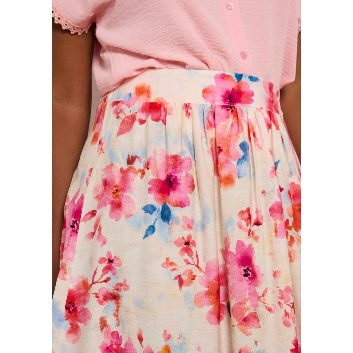 Jupe maxi imprimé fleuri rose clair, LOLALIZA