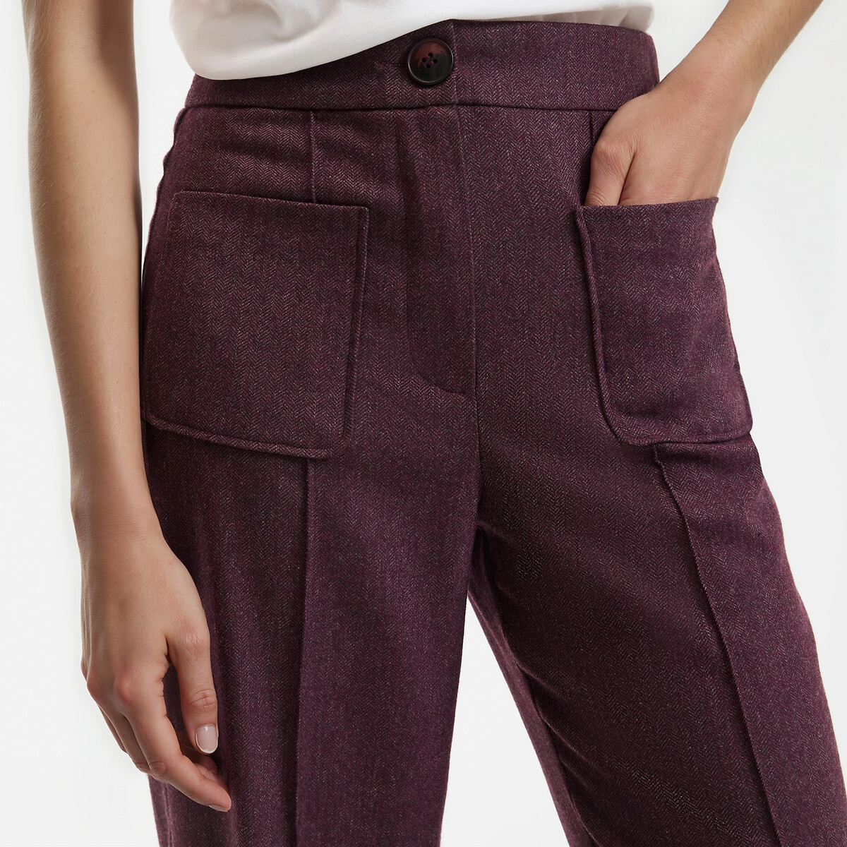 Chevron Straight Ankle Grazer Trousers burgundy red, LA REDOUTE COLLECTIONS