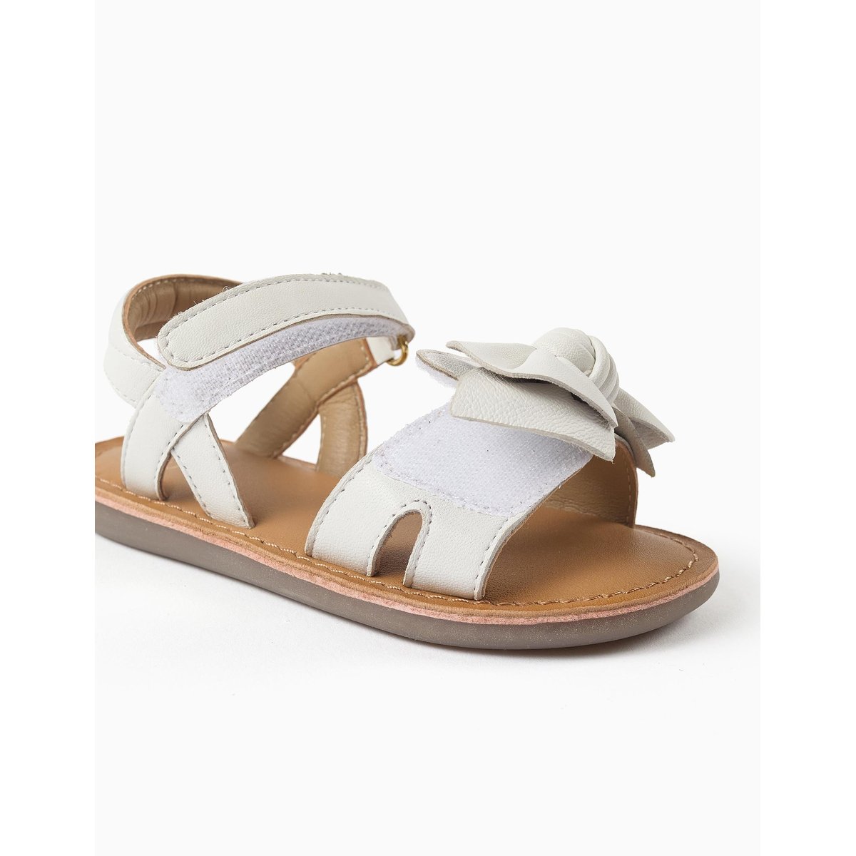 Sandales en cuir avec nœud décoratif blanc, ZIPPY