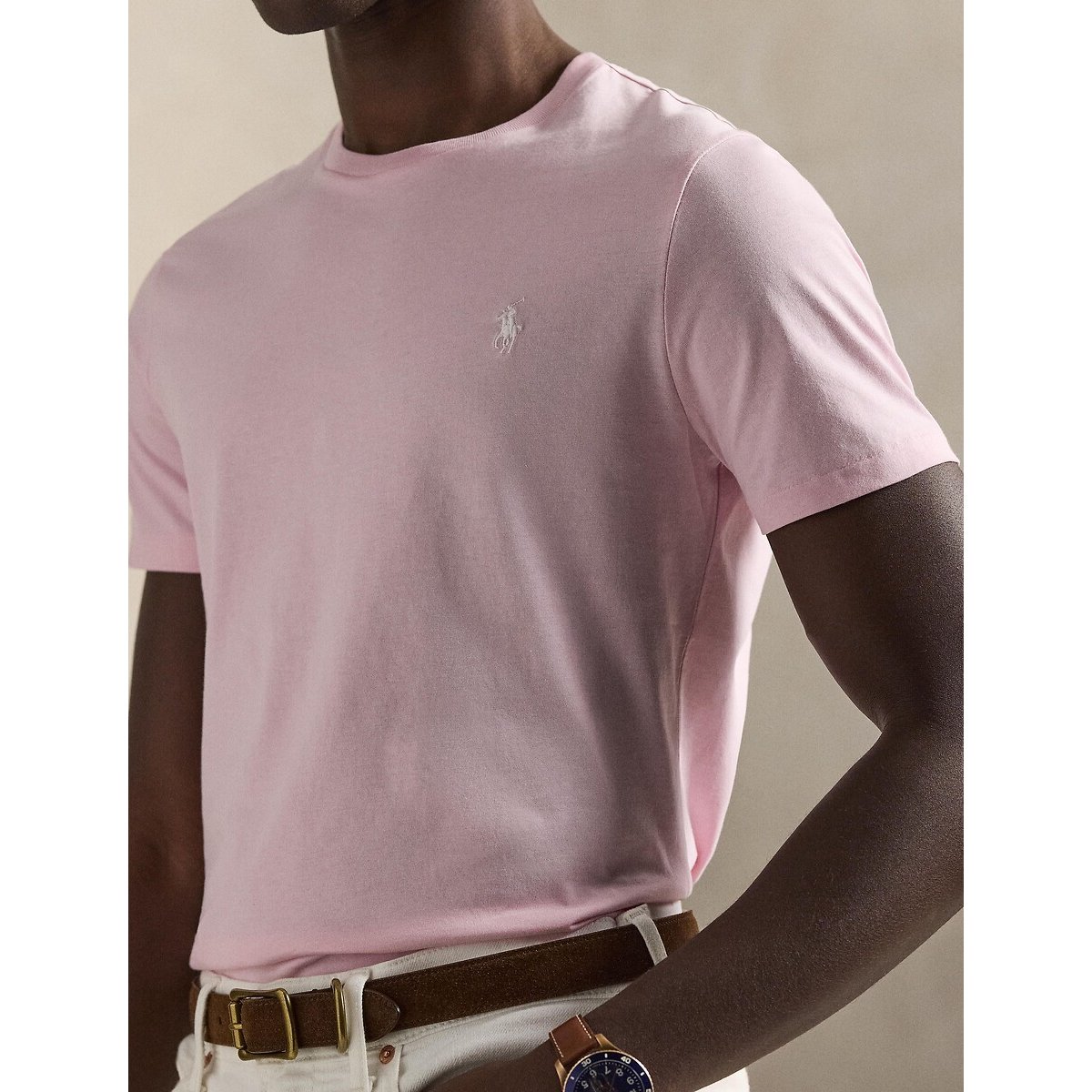 T-shirt met ronde hals, jersey, Custom Slim Fit lichtroze, POLO RALPH LAUREN