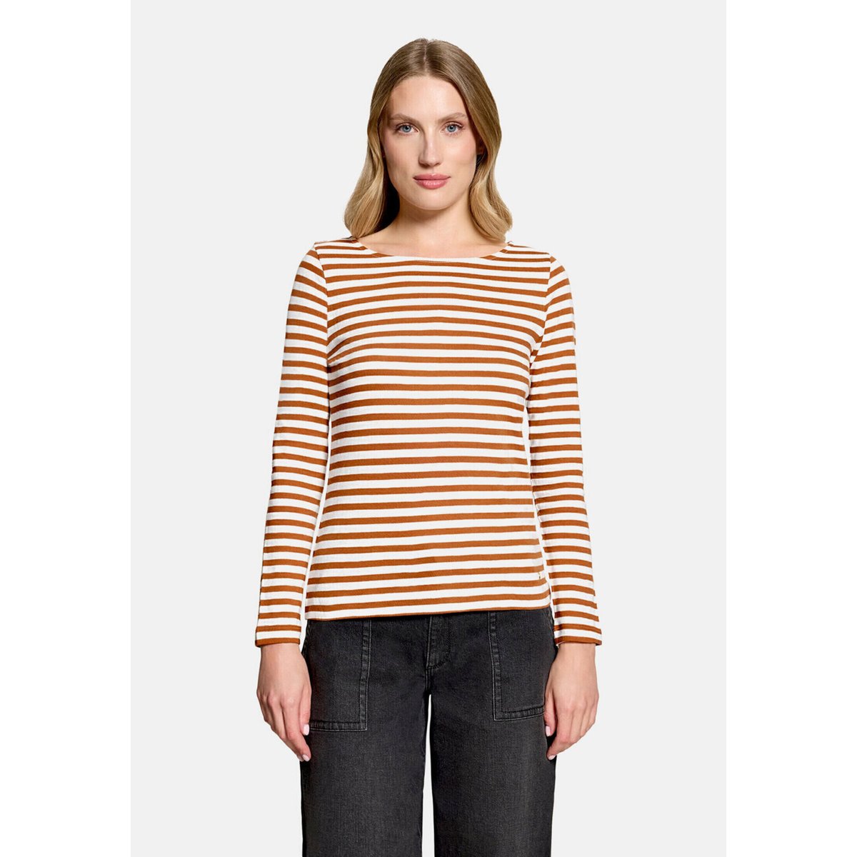 T-shirt à rainures à encolure bateau brown/cream, BETTY & CO