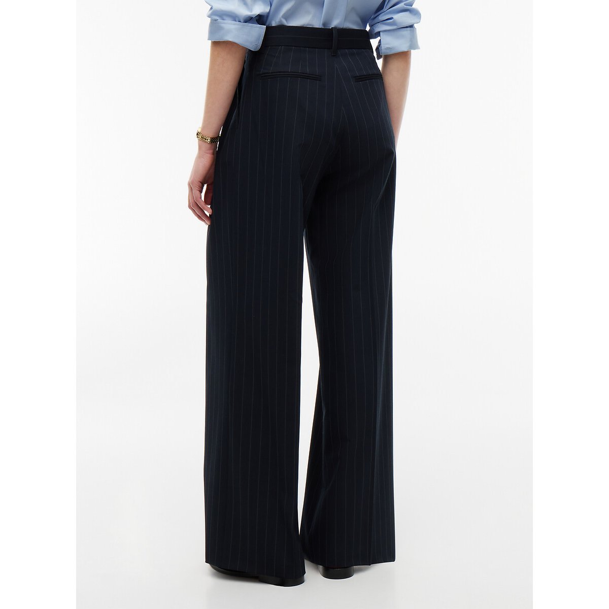 Pantalon large à pinces et fines rayures marine, TOMMY HILFIGER
