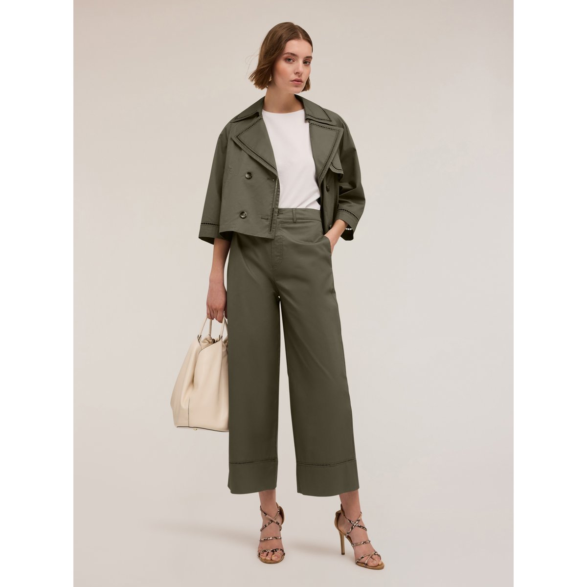 Pantalon large avec détail ajouré verde militare, MOTIVI