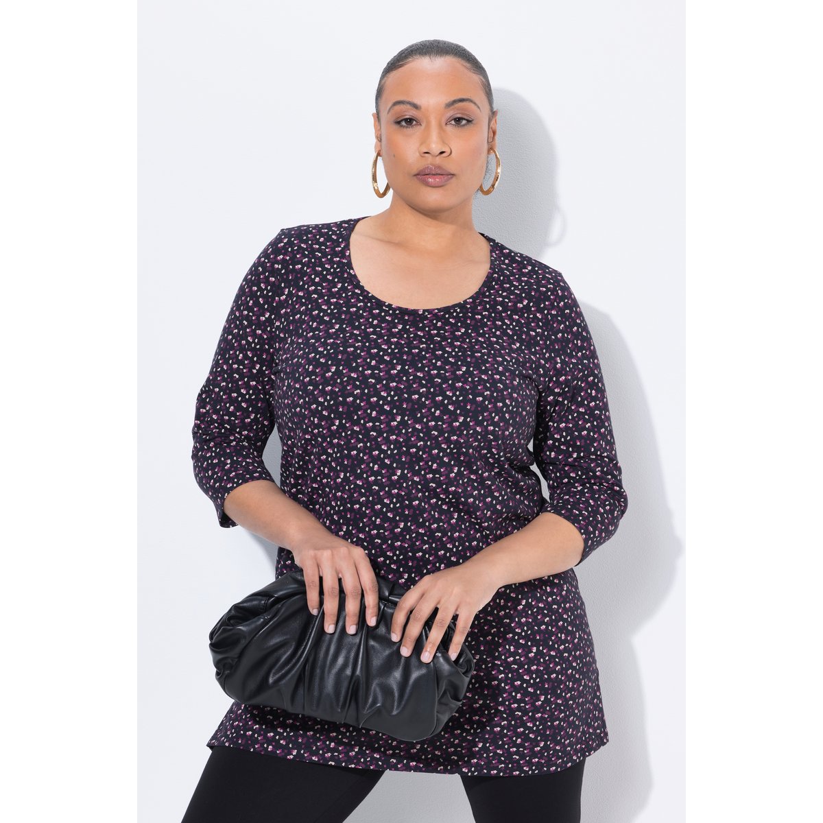 T-shirt long, coupe évasée noir, ULLA POPKEN