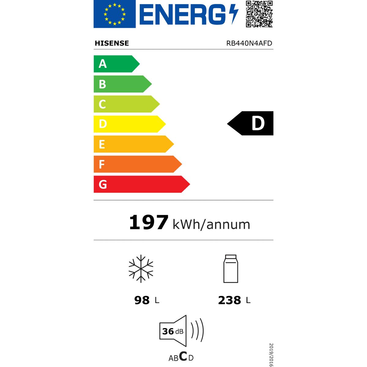 Réfrigérateur combiné RB440N4AFD couleur unique, HISENSE