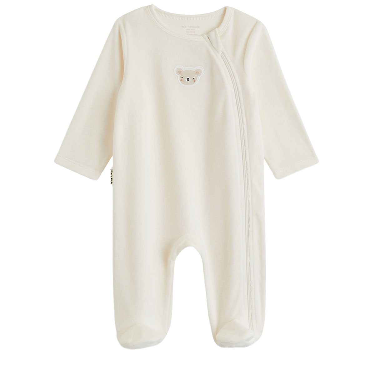 Lot de 2 pyjamas bébé en velours ouverture zippée ecru, PETIT BEGUIN