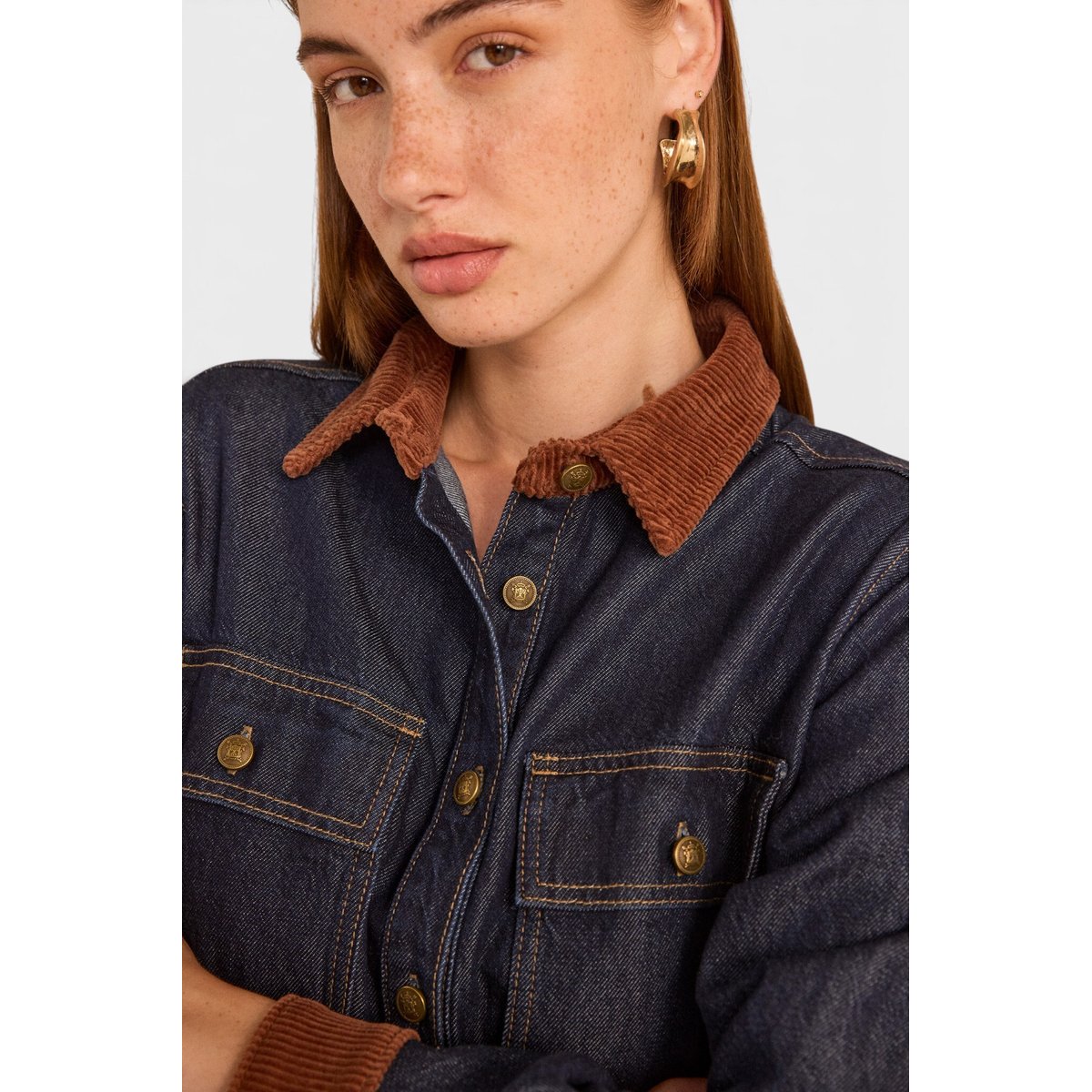 Robe droite en denim et velours côtelé PAULINA rinse, Maison 123