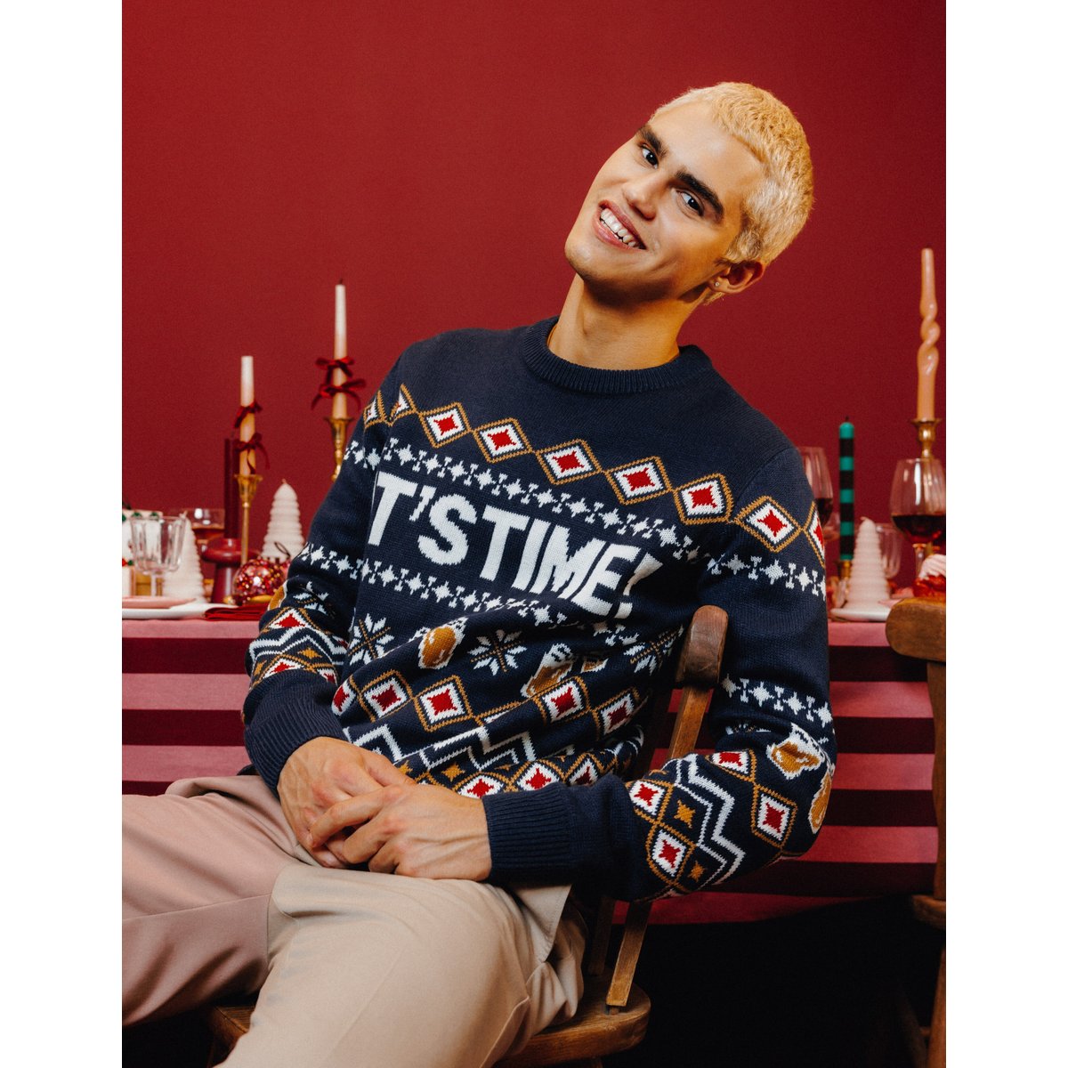 Pull jacquard noël bleu foncé, BZB