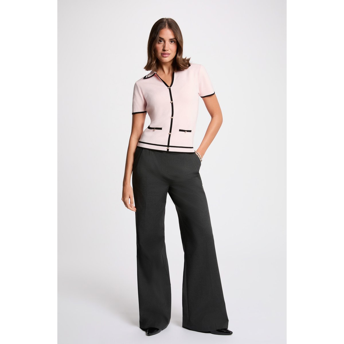 Pull ajusté rayé rose clair, MORGAN