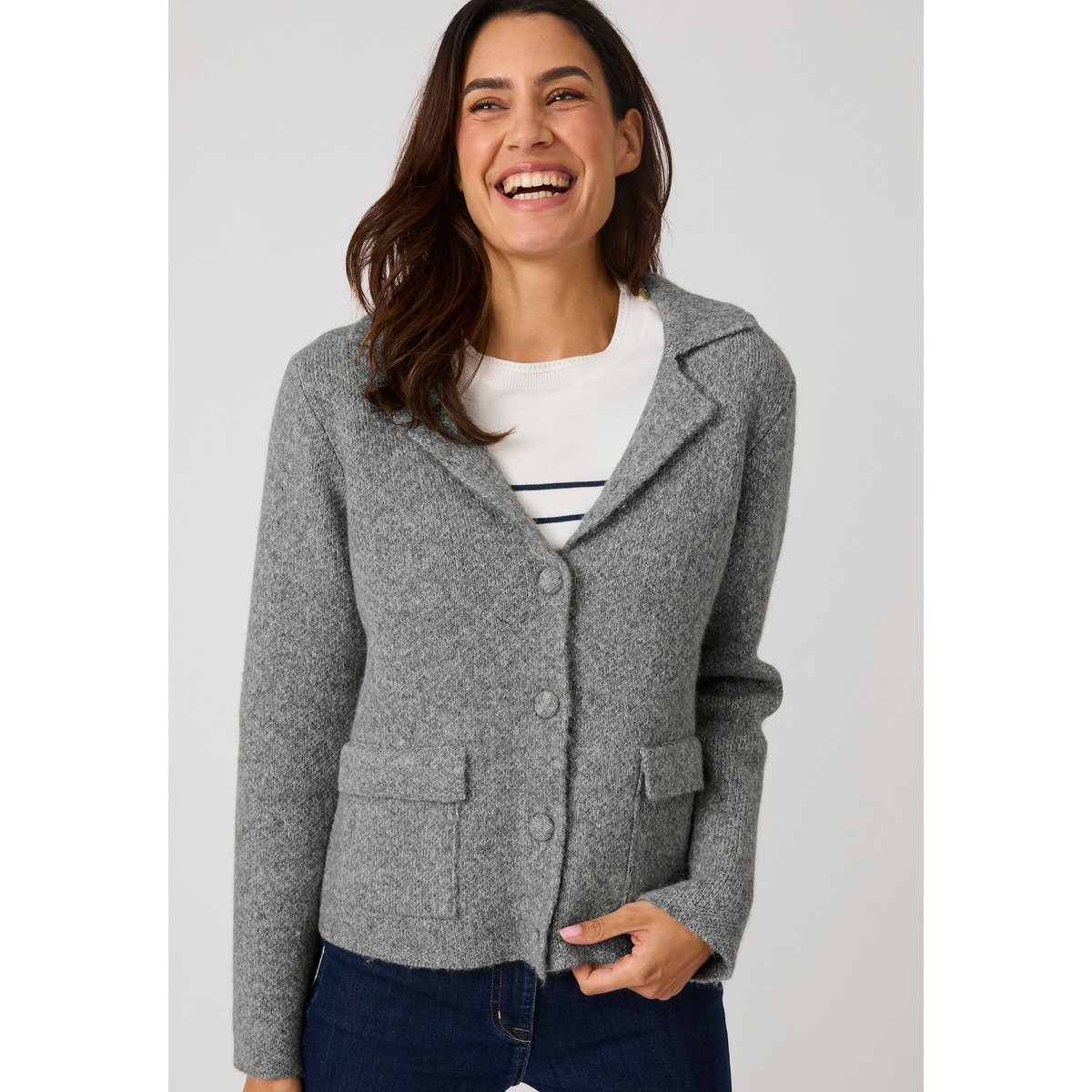 Gilet-veste col tailleur gris chiné, DAMART
