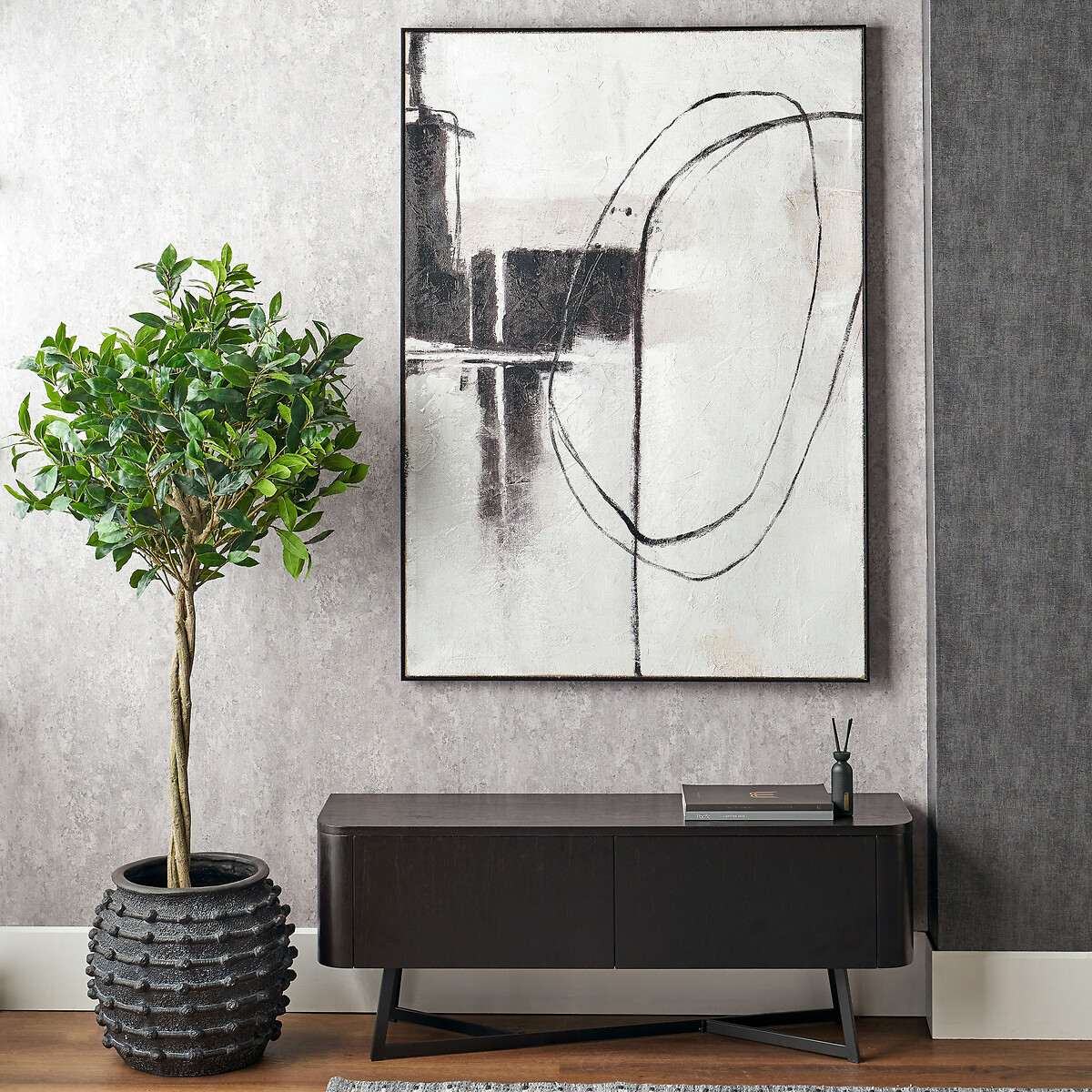 140x100cm Monochrome Abstract Canvas with Black Frame black/white, SO'HOME