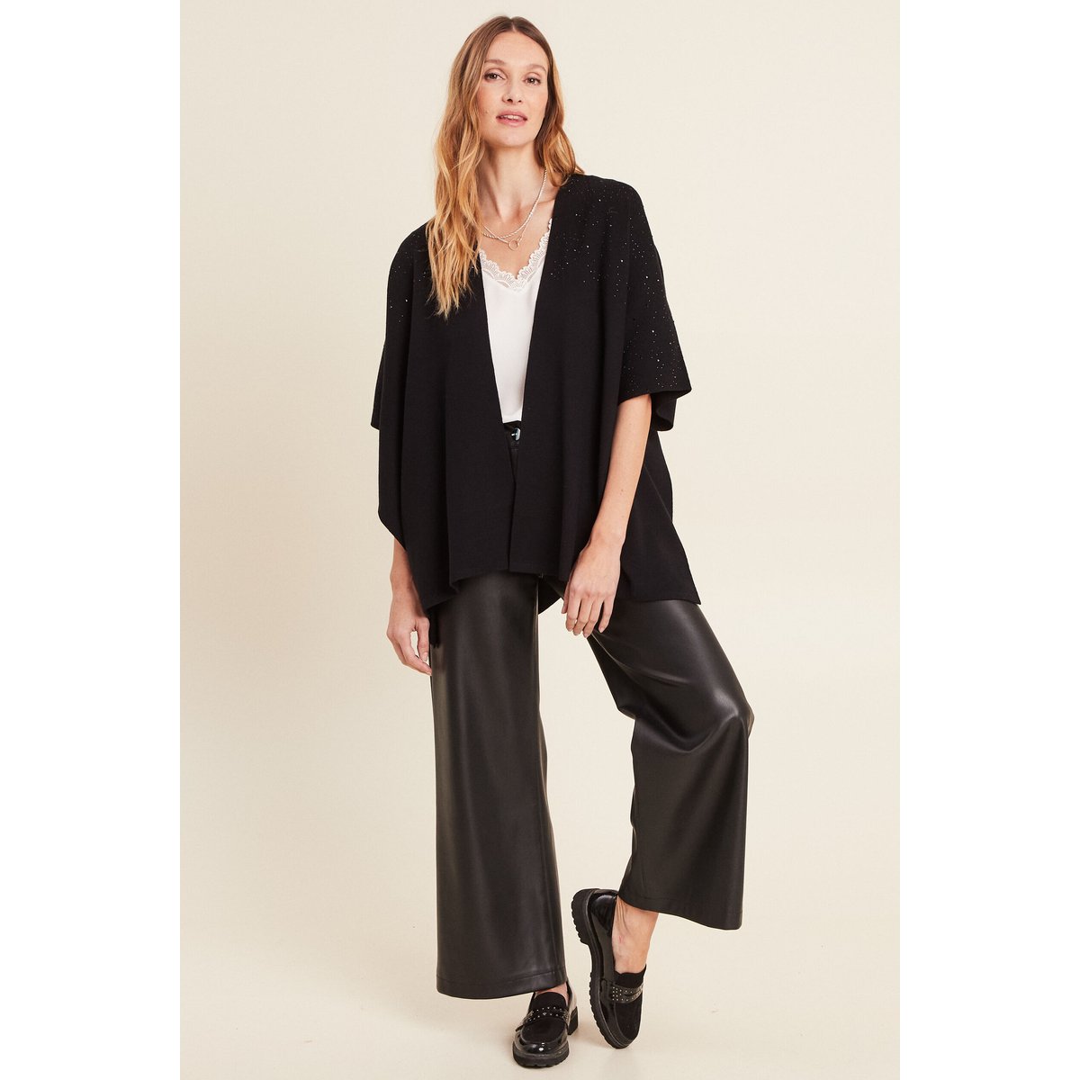 Poncho mi-long avec strass noir, BREAL