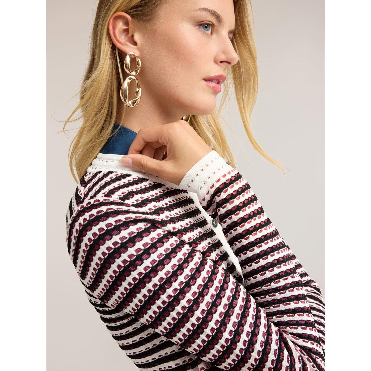Cardigan ajouré à rayures blanc, MOTIVI